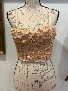 3D Floral Pearl Embellished Corset Bustier Top